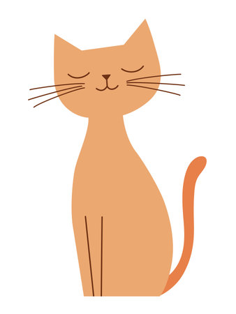 Sitting cat flat illustration. Cartoon funny kitty character. Simple illustration isolated on white background.の写真素材