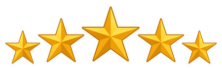 Golden five star rating illustration. Five shiny stars as symbol of best quality. Golden stars icons...