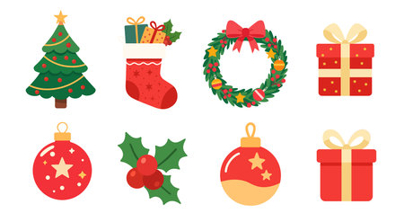 Christmas items illustrations set. Clipart for Christmas. Christmas attributes and objectsの写真素材