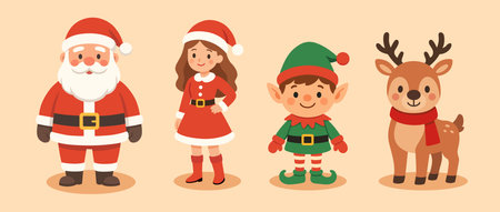 Christmas characters cartoon illustrations vector set. Cartoon clipart for Christmasのイラスト素材