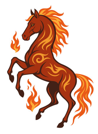Fire Horse Chinese zodiac sign illustration. Chinese calendar. Red horse clipartの写真素材