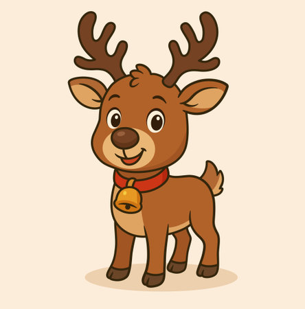 Christmas reindeer cartoon character illustration. Little cute deer with bellのイラスト素材
