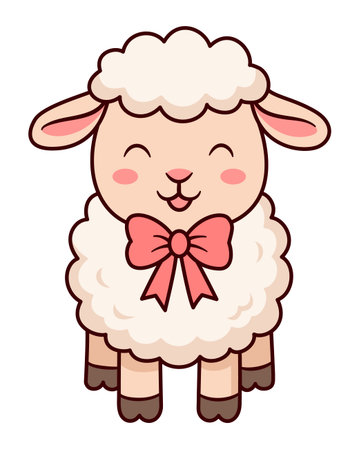 Easter lamb illustration sticker. Cute lamb cartoon characterの写真素材