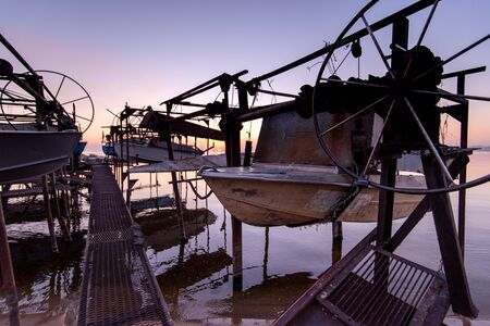 warm sunset at the boat stationの写真素材