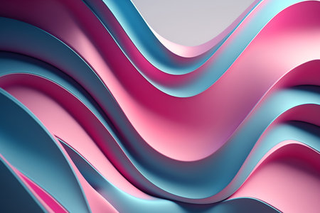 abstract 3d rendering of wavy light blue and pink stripes. AI generated artの素材
