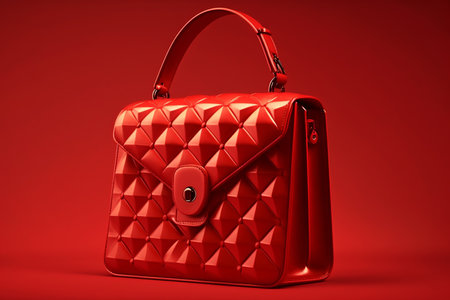 Glossy leather red handbag with rhombus pattern, AI generated art.の素材