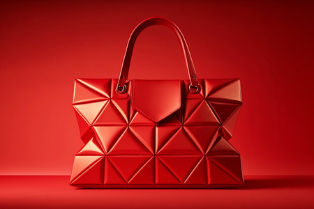 Glossy leather red handbag with rhombus pattern, AI generated art.の素材
