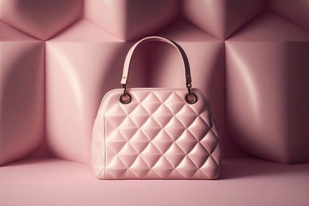 Glossy leather pink handbag with rhombus pattern, AI generated art.の素材