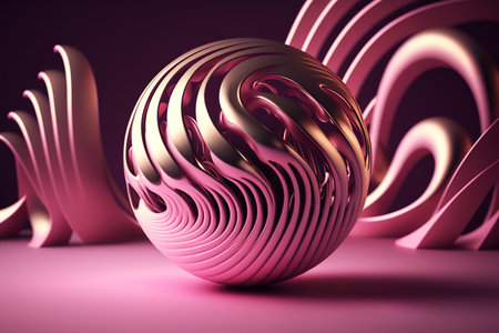 Abstract pink sphere with pink waves , AI generated art.の素材