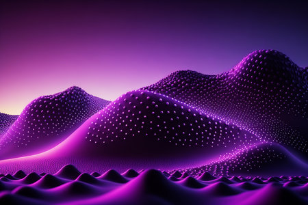 Abstract landscape of connected dots, violet, AI generated art.の素材