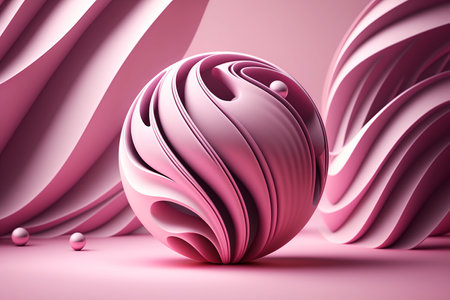 Abstract pink sphere with pink waves , AI generated art.の素材