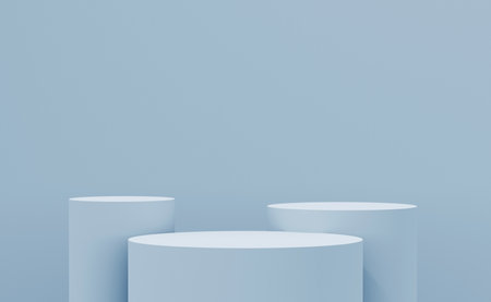 3D podium background blue color. Fashion podium. Abstract composition in minimal design. Platforms for product display presentation. Stage showcase.の写真素材