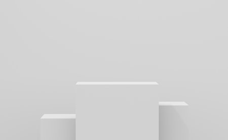 3D podium cubes background white color. Fashion podium. Abstract composition in minimal design. Platforms for product display presentation. Stage showcase.の写真素材