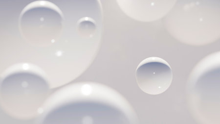 Abstract colorful gray glossy balls. Chaotic scatter plastic spheres. Festive party wallpaper. 3d render creative background.の写真素材