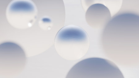 Abstract colorful gray glossy balls. Chaotic scatter plastic spheres. Festive party wallpaper. 3d render creative background.の写真素材