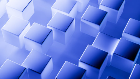 Abstract 3d render, blue geometric background design with blue cubes
