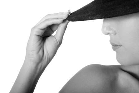 Pretty woman in hat - black and white