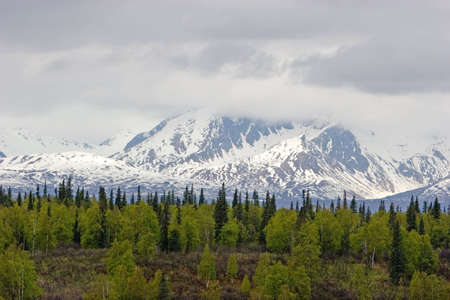 Snow melting on mountains in Alaska Rangeの写真素材