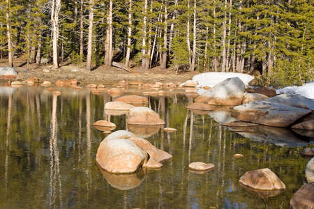 Alpine lake in Yosemite National Parkの写真素材