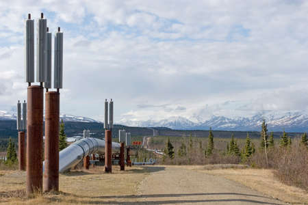 Alaskan oil pipeline in the wildernessの写真素材