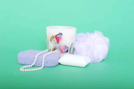 Spa objects on green chromakey backgroundの写真素材