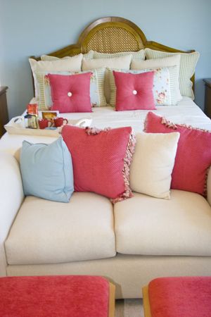 Modern tastefully decorated bedroomの写真素材