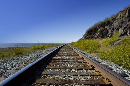 Railroad tracks in the wildernessの写真素材