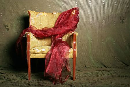Antique chair in need of new upholsteryの写真素材