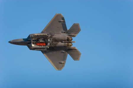 F-22 Raptor jet airplane during airshowの写真素材