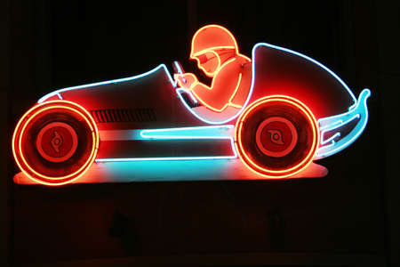 Race car shaped neon lightsの写真素材