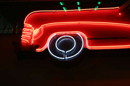 Classic American car neon lightsの写真素材