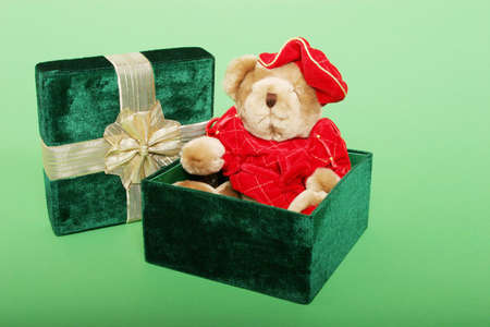 Christmas gift on green chromakey backgroundの写真素材