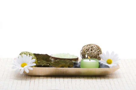 Spa objects on a trayの写真素材