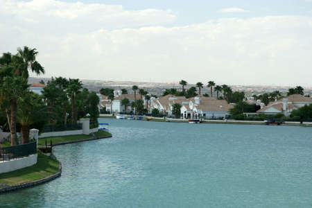 Beautiful upscale waterfront neighborhoodの写真素材