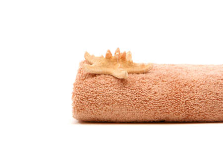 Bath towel and starfishの写真素材