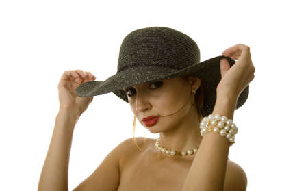 Sexy woman in hat and jewelryの写真素材