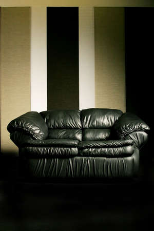 Black leather sofaの写真素材