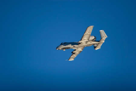 A-10 combat jet flying during airshowの写真素材