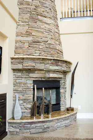 Modern stone fireplace in the living roomの写真素材