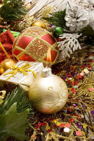Colorful decorative Christmas ornaments for holidaysの写真素材