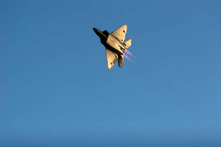 F-22 Raptor jet airplane during airshowの写真素材