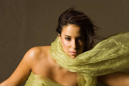 Pretty sexy woman in silkの写真素材