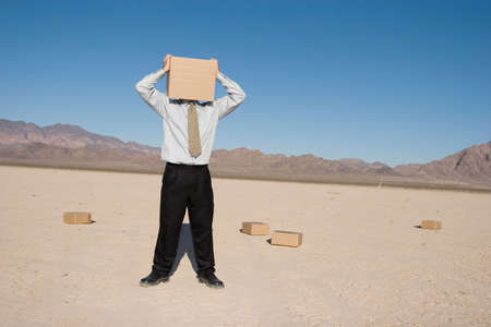 Man with a box over his head