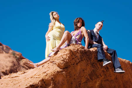 Fashionable sexy girls and fashionable male with mohawk hairstyleの写真素材