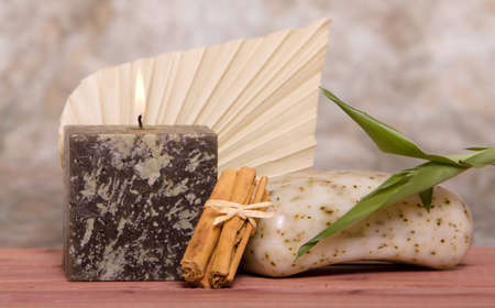 Various spa objects on antique backgroundの写真素材