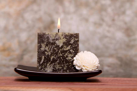 Spa candle on antique backgroundの写真素材