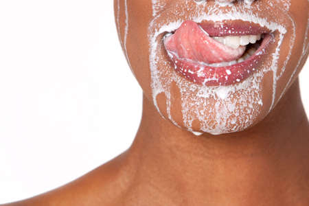 African American woman with milk on her lips