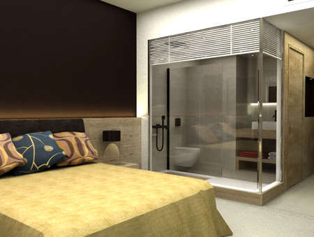 3D rendering of bedroom or hotel roomの写真素材