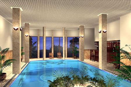 3D render of an indoor swimming poolの写真素材