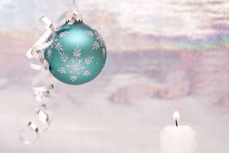 Beautiful Christmas decor with ornament and candleの写真素材